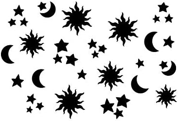 Set od 21 vinil zidne umjetničke decal - Sun Moon & Stars - 22 x 36 - moderne simpatične minimalističke naljepnice za dizajn neba za djecu Sobu s spavaćom sobom-soom-sopci Dekor vrtića