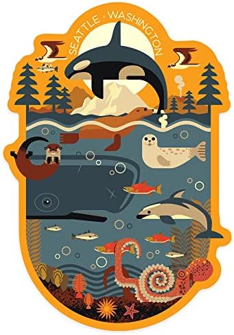 Die Cut naljepnica Seattle, Washington, morske životinje, geometrijska, kontura vinilna naljepnica