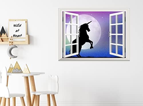 Jednorog dječji zidni naljepnica 3D lažna prozora zidna naljepnica vrtić Djevojka djevojka kore i palica Poster MUNAL tapeta