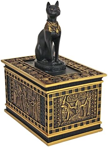 Dizajn Toscano Royal Bastet Cat Boginje Egipatska kip kutija za nakit, 6 inča, crno i zlato