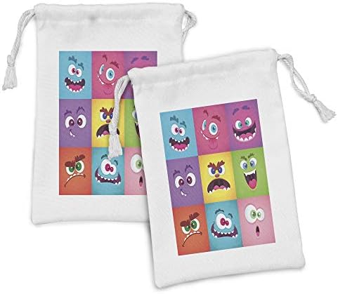 AMBESONNE Šarene torbice tkanine 2, smiješne kvadrate šaljivih izraza lica Alien COSTERFORY EMOCON