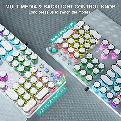 Aula Bijela igračka tastatura i miš kombinacija, LED Rainbow Set miša sa pozadinskim osvjetljenjem