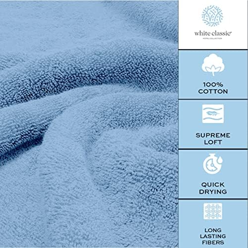 Bijeli klasični luksuzni svijetli plavi ručnik za kupanje Luksuzna prostirka za kupanje | 2 pakovanje luksuznih pamučnih pranja | 12 paketa