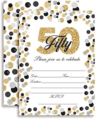 Konfeti Polka Dot pozivnice za 50. rođendan, 20 5 x7 popunite kartice sa dvadeset bijelih koverti AmandaCreation