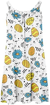 Cggmvcg Uskršnje haljine za žene ljetne rukavice Bunny Egg Print Mini Tank haljina Strappy Casual Sun Dress Women