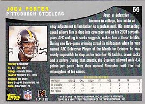 2001 TOPPS Fudbal br. 56 Joey Porter RC Rookie službena NFL trgovačka kartica iz paketa