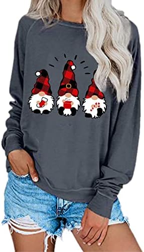 Žene vesele božićnu dukseru Santa grafička košulja Xmas dugih rukava Crewneck Pulover casual labavi