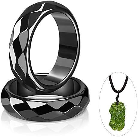 NL Sky 2poeces Originalni hematitni prsten, 1pcs Moldavite Crystal ogrlica, crni hematit kamen prsten anksioznost ravnoteža korijena korijena za žene muškarci uniseks ...