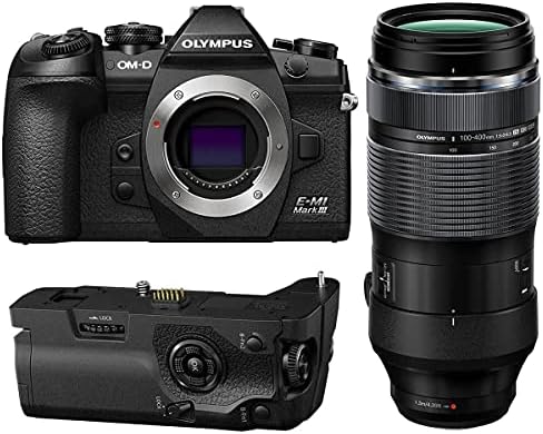 Olympus OM-D E-M1 Mark III digitalna kamera bez ogledala, crna sa M. Zuiko ED 100-400 mm f5.0-6. 3 je sočivo, crna sa HLD-9 napajanjem baterije