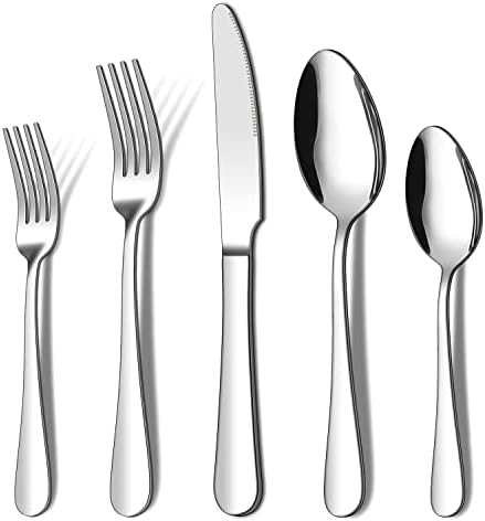 Set srebrnog posuđa od 20 komada, ENLOY set pribora za jelo od nerđajućeg čelika, kuhinjski set posuđa servis za 4, uključuje kašiku viljuške za nož, polirano ogledalo, može se prati u mašini za sudove