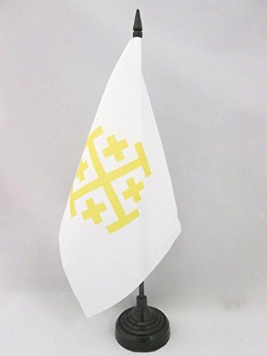 AZ zastava Latino Kraljevstvo Jeruzalem zastava tablice 5 '' x 8 '' - katolička stolna zastava 21 x 14 cm - crna plastična stick i baza