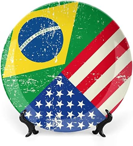 Američka i Brazilska zastava personalizirana koštana Kina Prilagođena keramička ukrasna ploča Početna Okrugla ploča sa zaslonom 10 inča