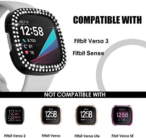 [1-paket] Bling Hard Bumper Frame za fitbit Sense / Versa 3 sata, Dvostruki redni sjajni kristalni dijamanti Zaštitni poklopac kompatibilan je za Fitbit Versa 3 / Sense SmartWatch