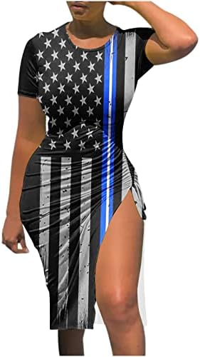 Seksi haljine za žene okrugli vrat kratki rukav Bodycon američka zastava mini haljina rušena split dana za neovisnost