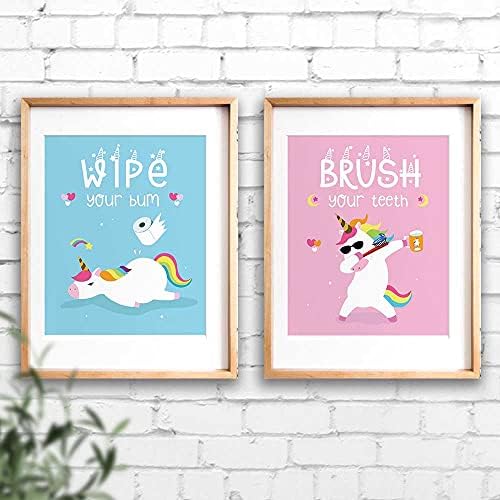 IIILUYOT Funny Unicorn dekor za kupatilo, Wash Wipe Flush Brush, Unicorn dekor poklon, Unicorn Rainbow djevojke poklon umjetničke grafike,, slatka djeca Dječiji Tween posteri za dom