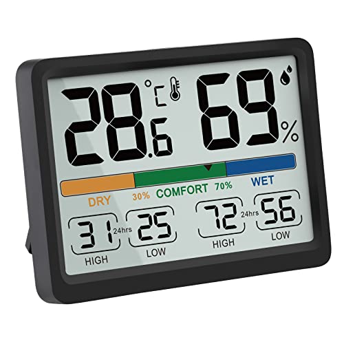 Monitor vlažnosti i Temperature - AIMILARNI Digitalni unutrašnji termometar sa visokom niskom istorijom, izbor za °F / °C, jednostavan za upotrebu, mogućnost kalibracije, magnetna opcija i jasan prikaz