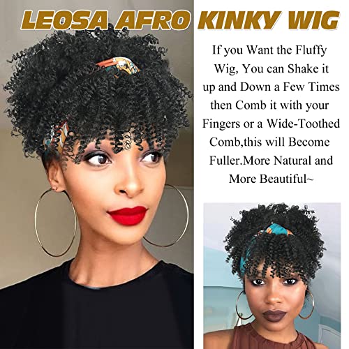 LEOSA Kinky kovrčava traka za glavu perika sa šiškama za žene Afro crna traka za glavu perika Sintetička