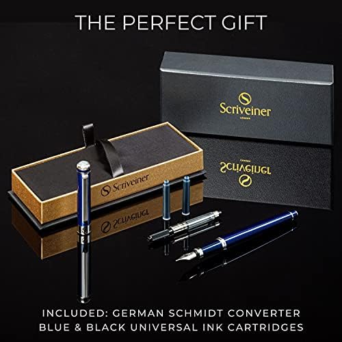Scriveiner Midnight Blue nalivpero - zapanjujuća luksuzna olovka sa hromiranim terminima, Schmidt Nib , Najbolji poklon Set za olovku za muškarce & žene, profesionalac, izvršni direktor, ured, lijepe olovke