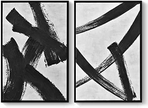 ARTINME 2 kom crno-bijeli apstraktni uokvireni platneni zidni dekor, ručno obojena folija Poster platno