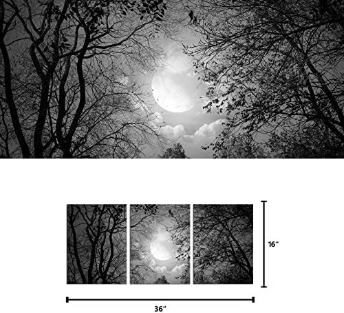 Vizuelni umjetnički dekor crno-bijeli puni Mjesec šumska stabla slika Goth dekor sobe platno