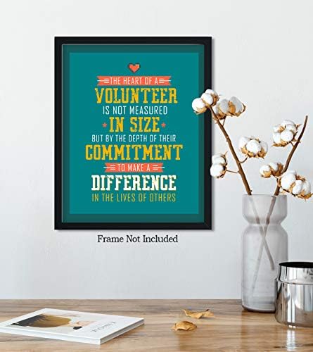 Govivo srce volontera ne mjeri se veličinom-umjetnički otisak zidnog dekora na plavoj i zelenoj pozadini - 8x10 neuramljena štampa u čast volontera - odličan poklon za rodbinu i prijatelje
