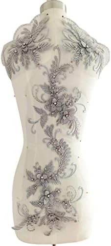 Srebrna aplicala, bodice Applique, srebrni biserni pojas za rinestone, srebrna obloga perle, srebrna čipka tkanina srebrna tila za haljinu s