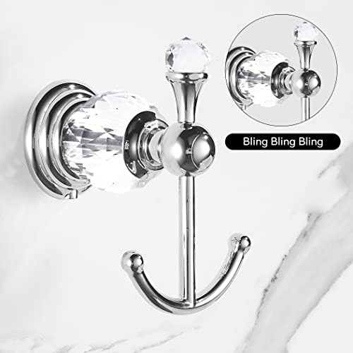 BATHSIR Kristalna Ručnička prstenasta kuka za ogrtač, hromirana ručnik držač ručnik kuka za ručnik za kupatilo zidni srebrni ručnik za ručnik dvostruka kuka