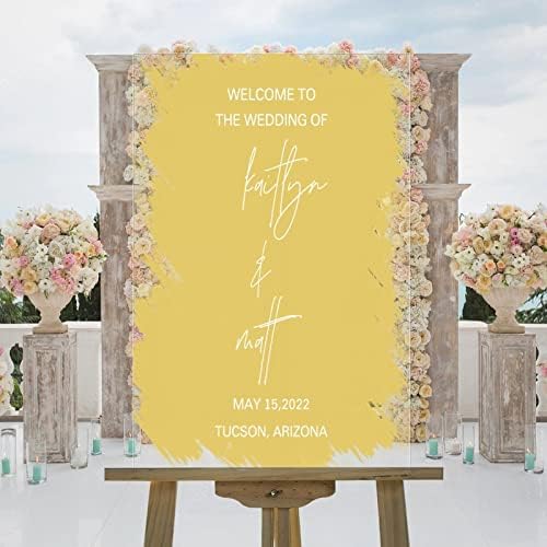 Personalizirano ime Dobrodošli znakovi za vjenčanje Dobrodošli na vjenčanje elegantno akrilno vjenčanje znakova bijela umjetnost fontovi natrag boju zlatni angažman Welcome Wedding Sign 16x24in