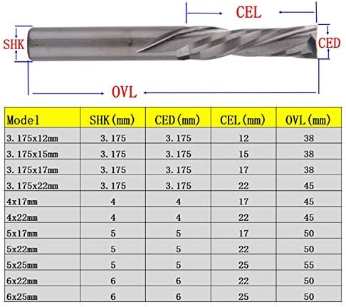XMEIFEITS alati za sečenje 5kom AAA 4mm*22mm levoruki 2 spiralna flauta bita, dole rezani karbidni Endmill za plastiku,najlon,smolu,ABS,akril,PVC, MDF, tvrdo drvo