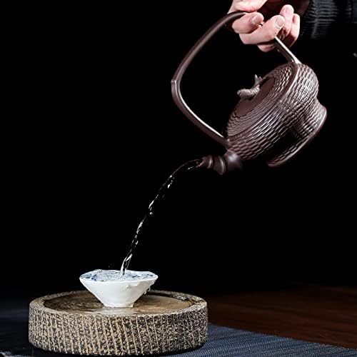 Sirove rude Purple Clay čajnik bambusova tkanje ribe košara ručka snop čajnik 原 矿 紫泥紫 砂壶 竹编 鱼 篓 提