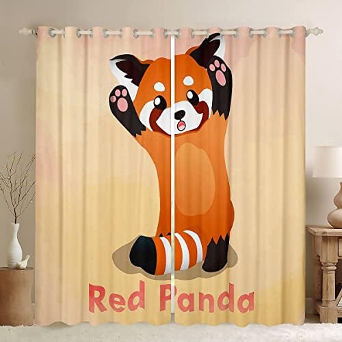 FEELYOOU STE STEPAN PANDA prozor Cartoon Crvene panda zavese za dječje dječake Djevojke Lijepe dekor za životinje Zavjese za prozor za spavaću sobu dnevni boravak Narančasti žuti prozori 42W X 84L, 2 ploče