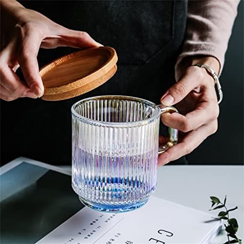 Seijy Striped staklena čaša sa ručkom bambusovom poklopcem bistri mlijeko čaj za čaj visoke