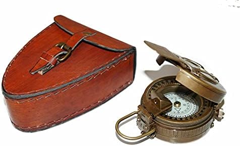 Antikni mesing vintage vojni kompas nautički sa kožnim kutijom poklon predmeta
