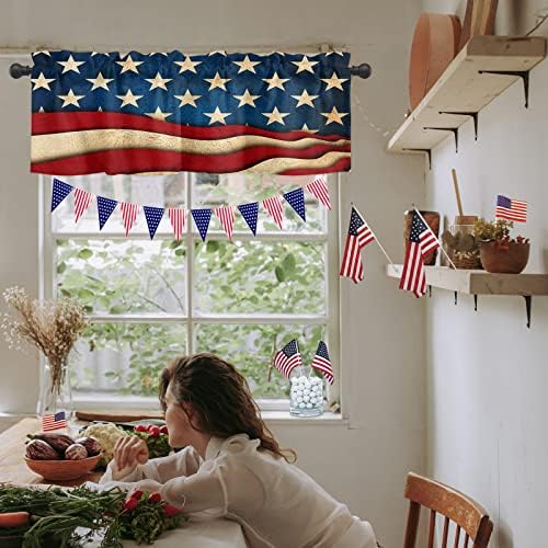 4. jula Windows Vantants Curkin Američka zastava Stripes Stars Patriots Neovisnosti Dan Vantacije Pocket za šipke Plavi Rustikalni pročišćavanje prozora Kratke topke za spavanje, 54x18