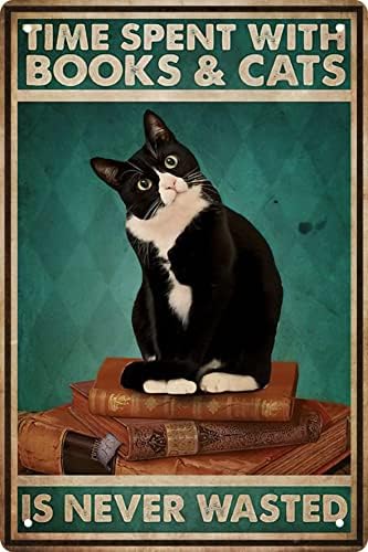AWISZZZ Black Cat Decor znakovi knjige & amp; mačke Funny Metal tin znak za dom rustikalni kuhinja dekor Retro