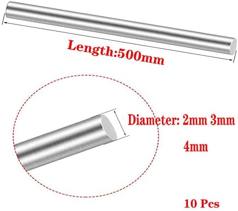 Zerobegin 304 čvrsti okrugli štap od nerđajućeg čelika,metalni Strug bar za DIY zanat, dužina 500mm, 10