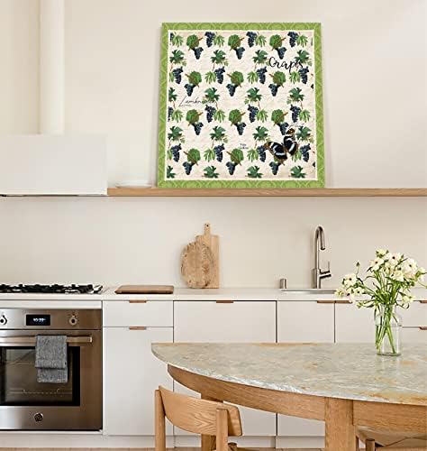 EwdeWwo Canvas Wall Art-zeleno lišće i ljubičasto grožđa zid dekor Stretched & uokvireni Artwork slike spreman da visi za dnevni boravak spavaća soba kuhinja 16 x 16