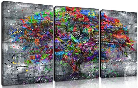 SIXTTART Drvo života zid-Umjetnost-Graffiti platno zidni dekor - 3 komada zidna umjetnost za dnevni boravak spremna za vješanje veličine 36x 24
