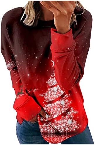Akollsppnsy ženske grafičke dukseve brod vrat Sretan Božić t majica bez kapuljače prevelike ženske pulover