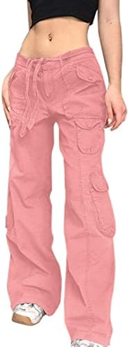 Chgbmok teretni pantalone za žene Baggy low struk planinarske hlače 8 džepova širine lutke za noge Y2K Streetwear padobranci padobrana