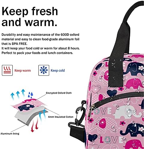 Love Elephant Flower lunch Bag Tote Bag Leakproof izolovana Meal Prep Lunchbox Hladnjaci sa naramenicom za