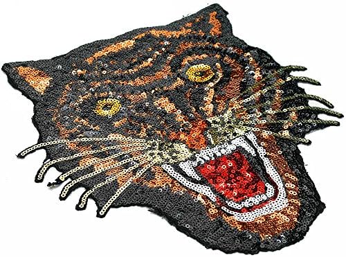 Tiger Sequin Iron-on ili Sew Applique Patch by PC, 9-1 / 2 visok, TR-11659