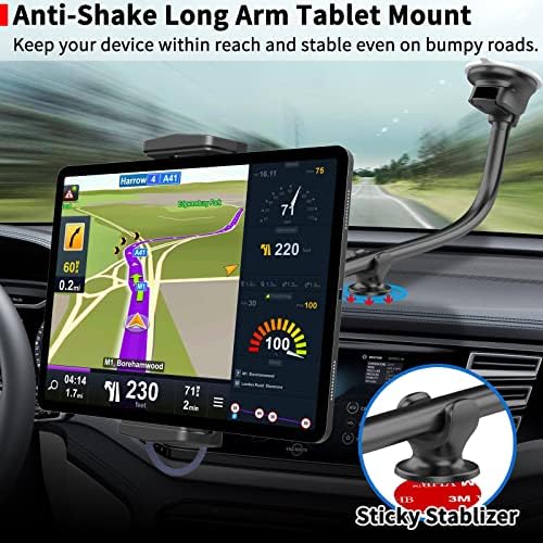 APPS2Car duga ruka tablet nosač za auto kamion SUV MPV RV, usisna čaša držač vjetrobranskog stakla kompatibilan sa 4.5-12.9 inčni iPad Pro Air Mini tableti Samsung Galaxy Tab S8 Ultra S8+ S8 S7+ S7 S6 S5e S4 S3 S2