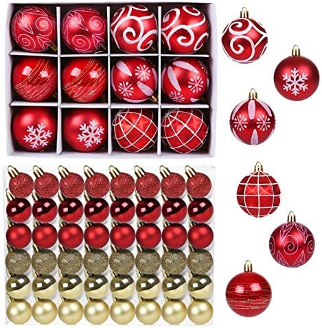GWHOLE 60 komada 60mm & 30 mm mali miješanih Božić Ball ukrasi Shatterproof Sezonski dekorativni Hanging Baubles Set za odmor božićno drvce dekoracije