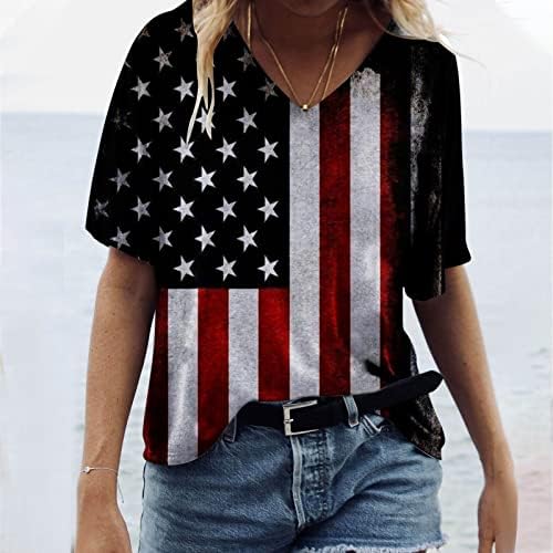 Ženska američka zastava 4. srpnja Košulje V izrez Ljetne casual tees kratki rukav labavi patriotske majice 2023 Moda