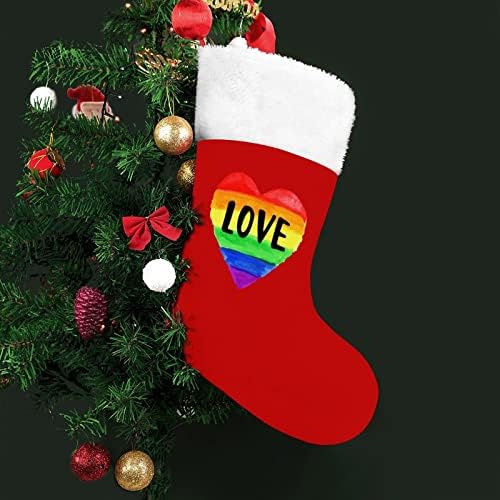 Ljubav Heart LGBT Pride Božićne čarape Crveni baršun sa bijelom bombonom za bombone Xmas Dekoracije i pribor