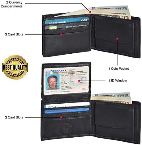 Leatherboss koža Boys Slim kompaktan poklopac id novčić džep Bifold novčanik sa držač debitne kreditne kartice, Crna