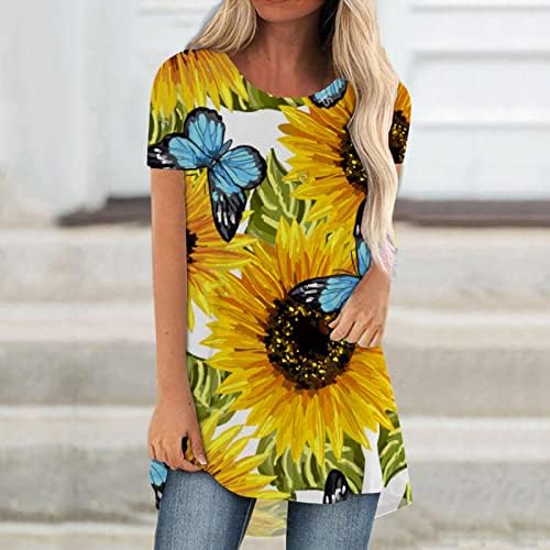 2023 kratki rukav Crewneck brod vrat pamuk Osnovni Casual Top T Shirt za djevojčice grafički suncokret Print cvijet Shirt