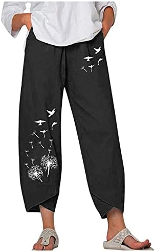 Pamučne lanene hlače ženske Ležerne ljetne kapri hlače s džepovima visokog struka udobne hlače na plaži Vintage