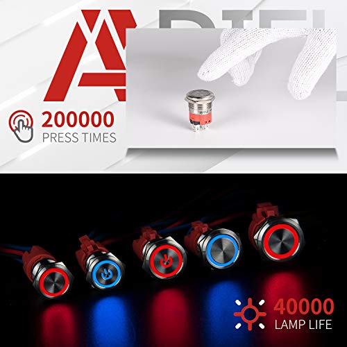 APIELE 10 AMP 16mm zasum gumb prekidač 12V Angel Eye LED vodootporan od nehrđajućeg čelika kruga samo-zaključavanje